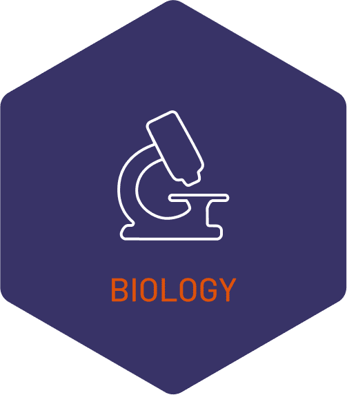 Polygon graphic with an microscope icon and the word biology